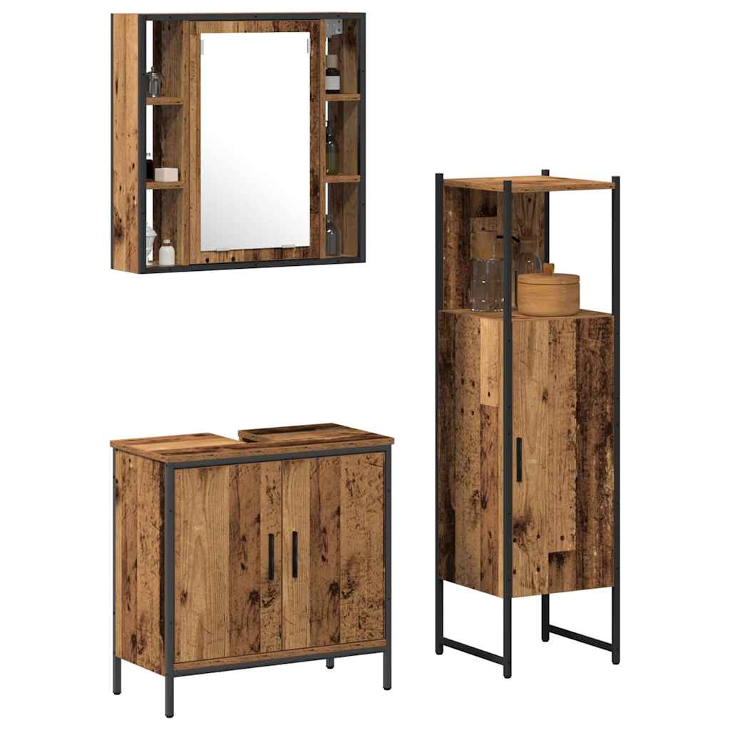 vidaXL Badkamermeubelset 3 pcs Bruin 33 x 33 x 120.5 cm Bewerkt hout
