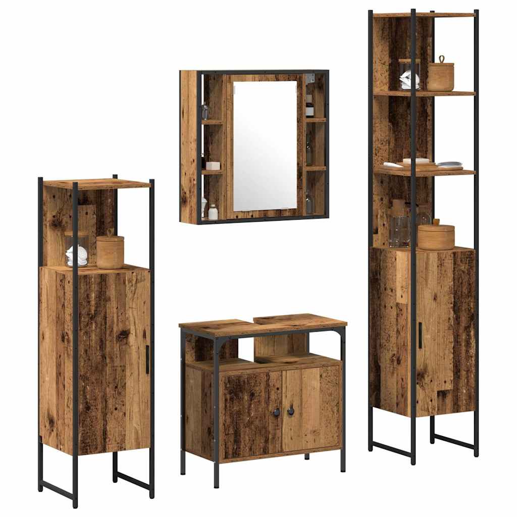 vidaXL Badkamermeubelset met plank 4 pcs Oud hout 33 x 33 x 185.5 cm
