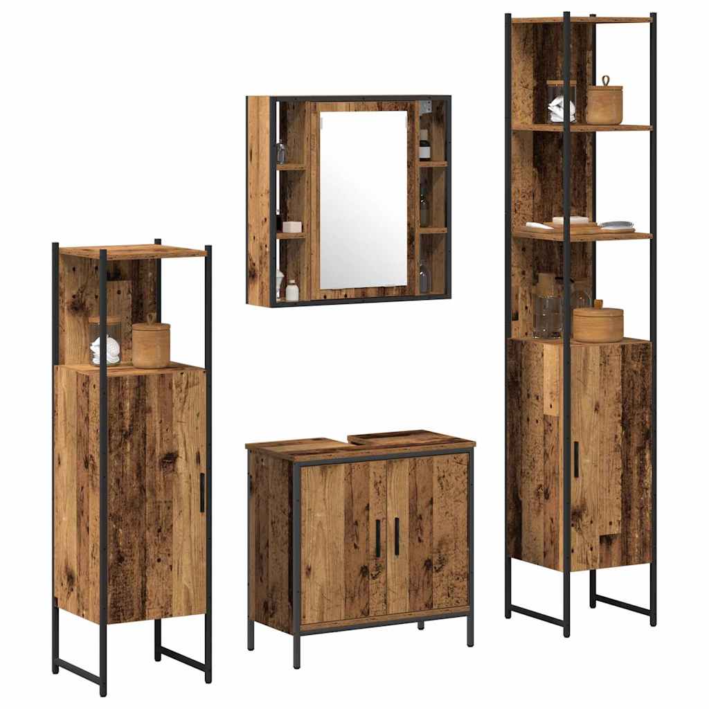 vidaXL Badkamermeubelset 4 pcs Bruin 33 x 33 x 185.5 cm Bewerkt hout