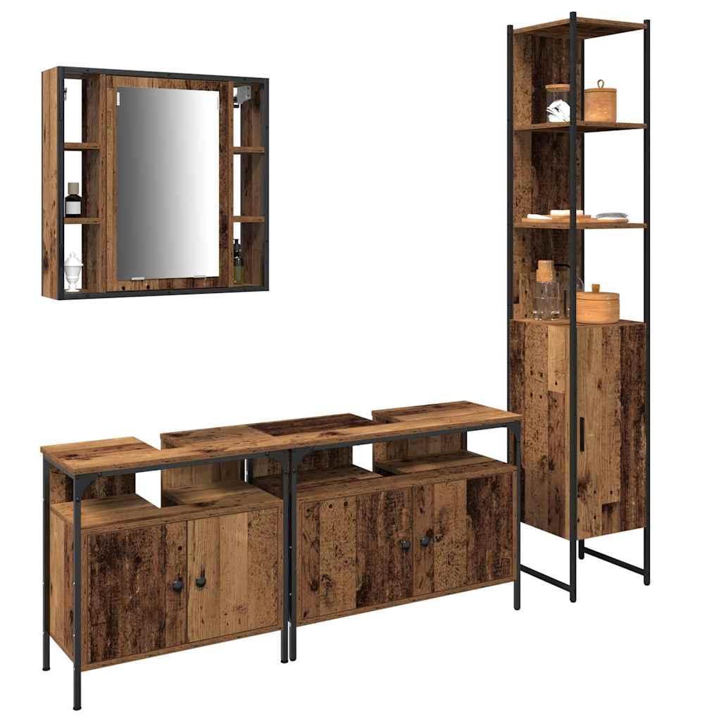 vidaXL Badkamerkast set 4 pcs Oud hout 33 x 33 x 185.5 cm Bewerkt hout