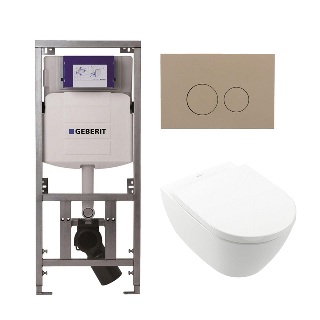 Villeroy & Boch Villeroy Boch Subway 2.0 DirectFlush Toiletset - softclose - geberit reservoir - qeramiq bedieningsplaat taupe ronde knoppen - wit 0701131/ga26028/SW729014/SW1182666/SW1102378