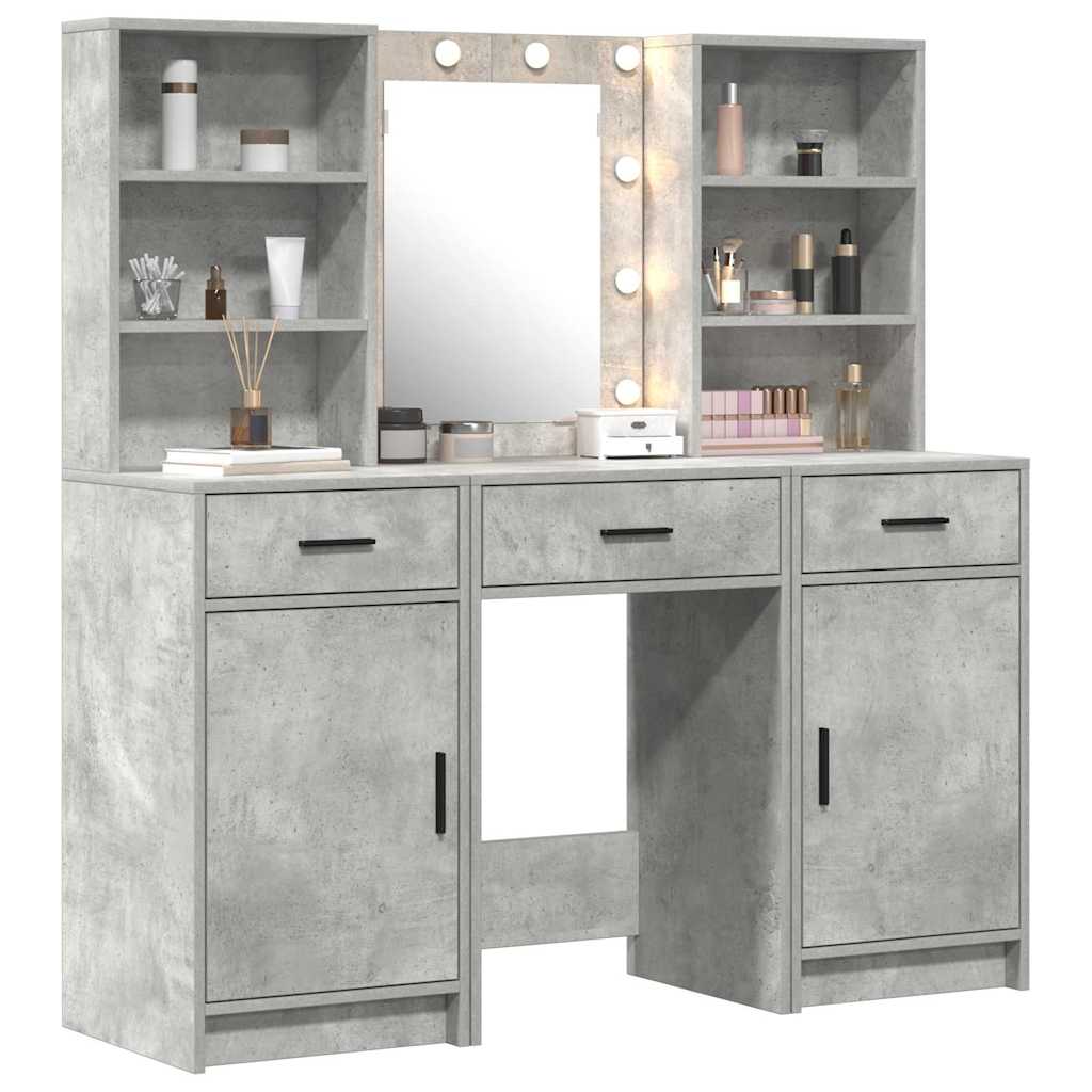 vidaXL Toilettafel Set 3 pcs Beton Grijs 50 x 41 x 135 cm Bewerkt hout
