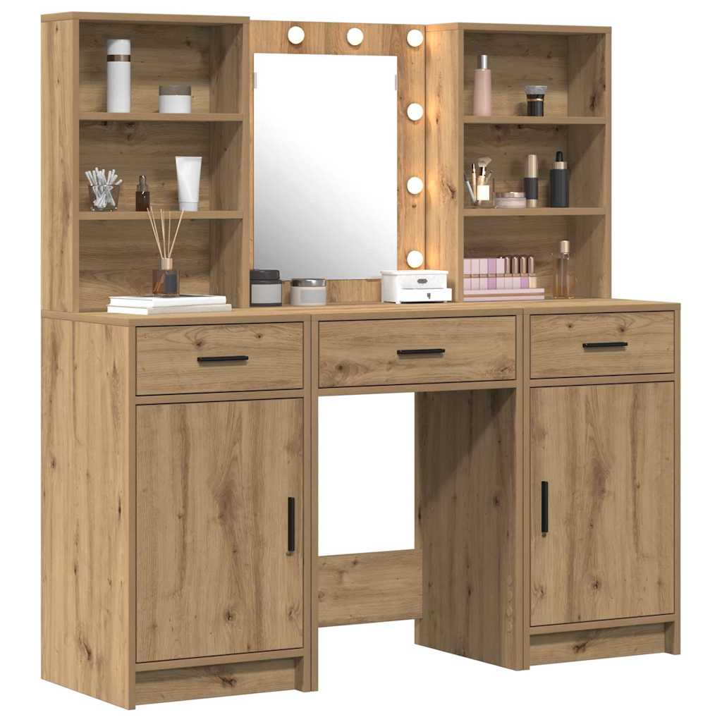 vidaXL Toilettafel Set 3 pcs artisanaal eikenkleurig 50 x 41 x 135 cm