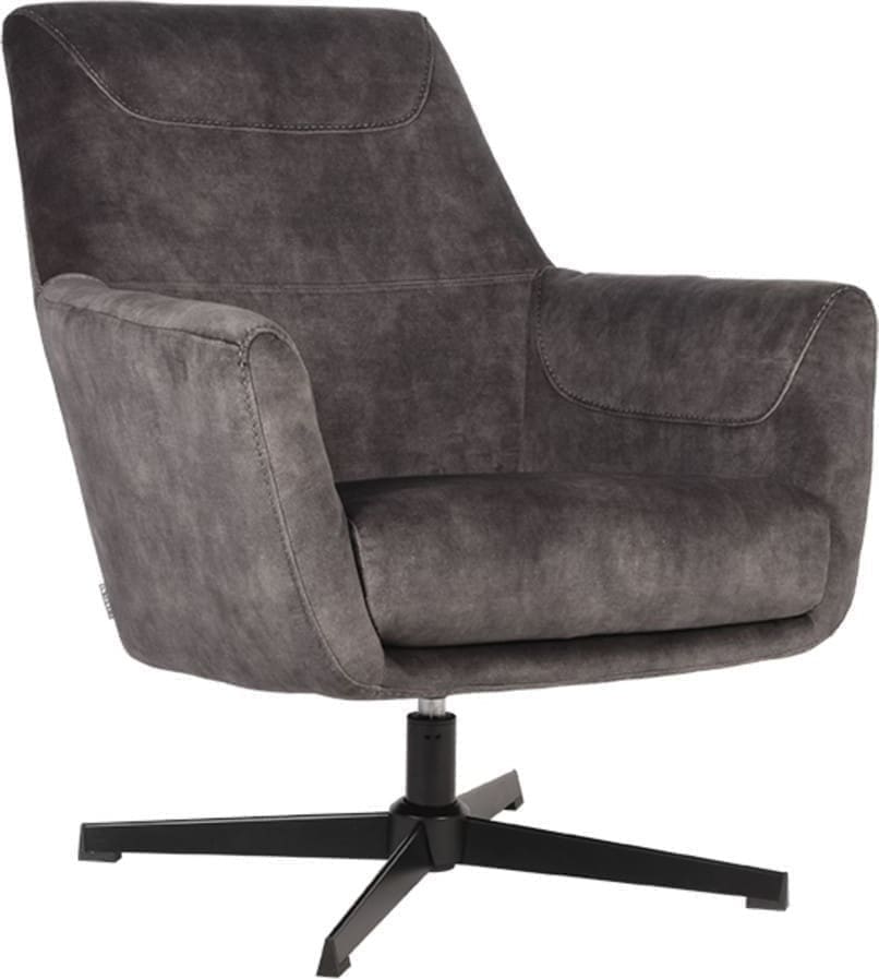 LABEL51 | Fauteuil Toby - Antraciet - Velours | Zitmeubels woonkamer | Draaifauteuil