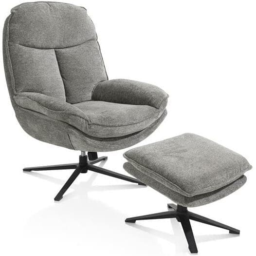 Henders en Hazel | Florence bijzetfauteuil + poef - stof Enzo - grijs | Zitmeubels woonkamer | Draaifauteuil