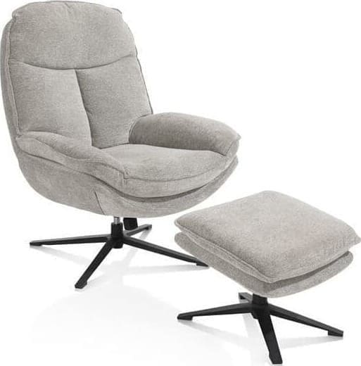 Henders en Hazel | Florence bijzetfauteuil + poef - stof Enzo - kiezel | Zitmeubels woonkamer | Draaifauteuil