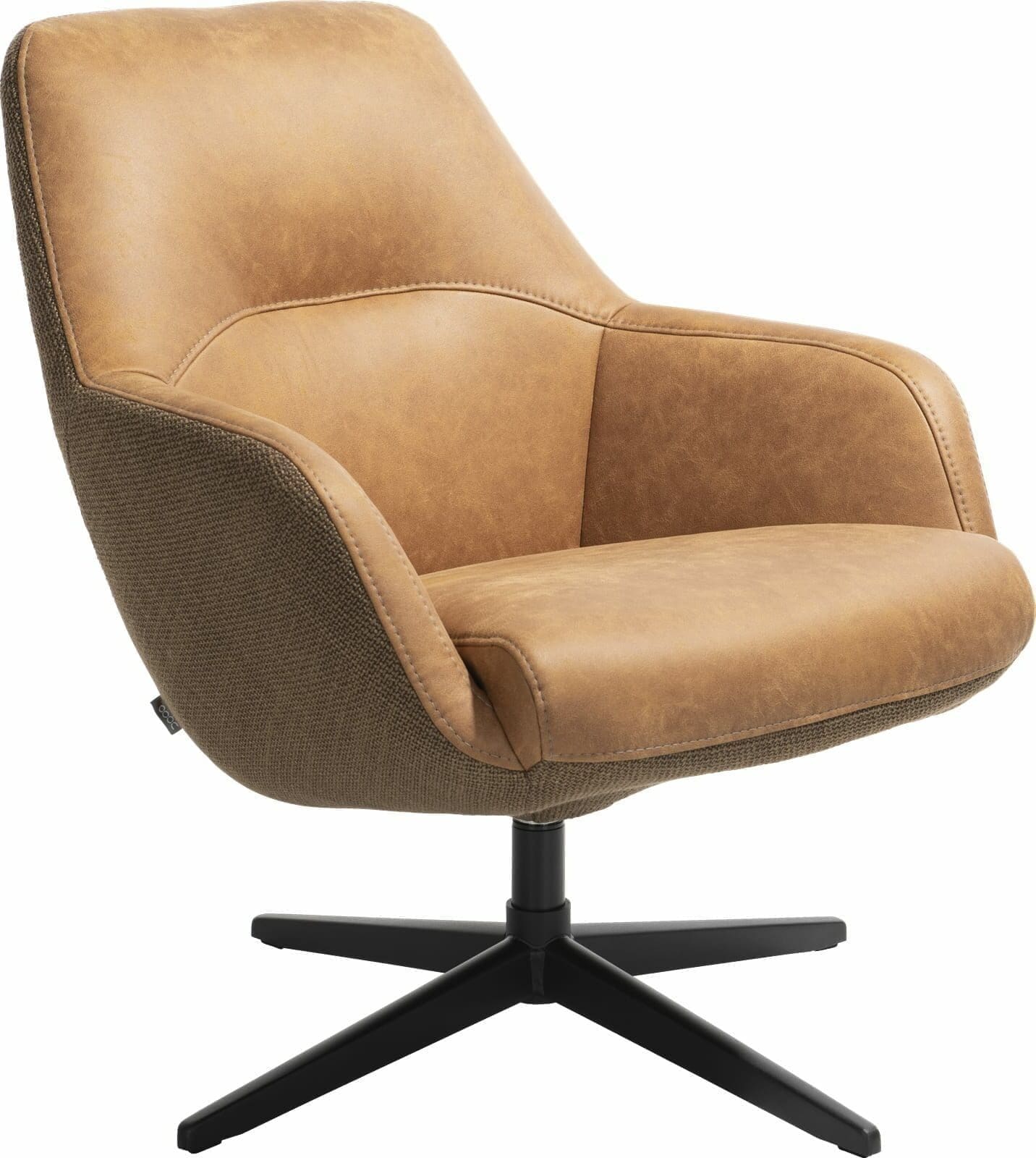 Xooon | Vernon fauteuil met draaifunctie - lage rug - cognac | Zitmeubels woonkamer | Draaifauteuil