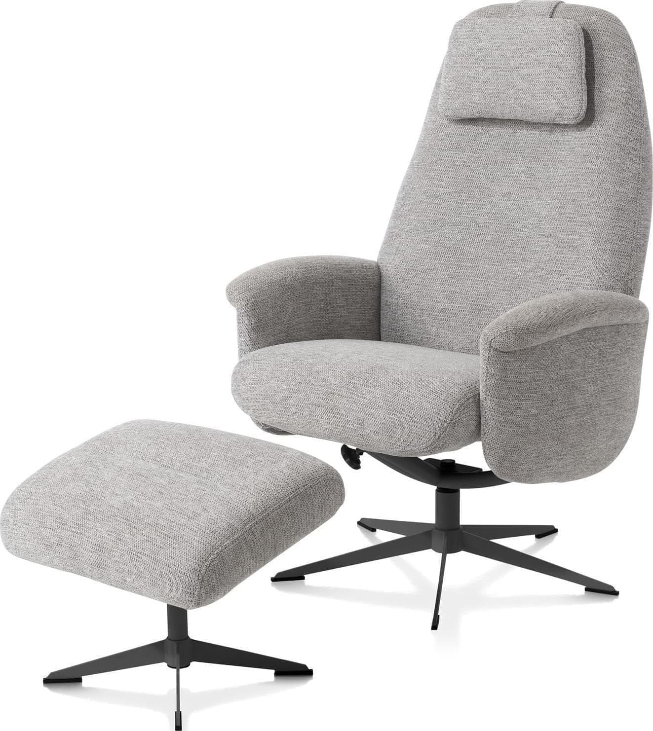 Xooon | Tonale relax-fauteuil incl. poef - graphiet frame - stof Vada kiezel | Zitmeubels woonkamer | Draaifauteuil