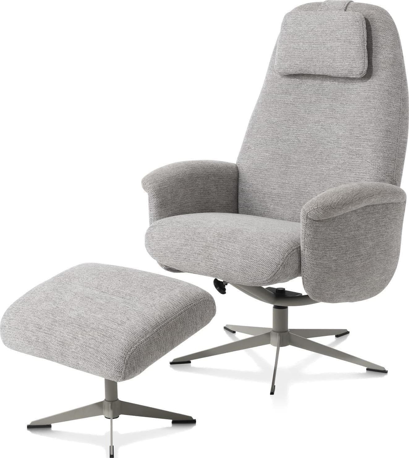 Xooon | Tonale relax-fauteuil incl. poef - silk grey frame - stof Vada kiezel | Zitmeubels woonkamer | Draaifauteuil
