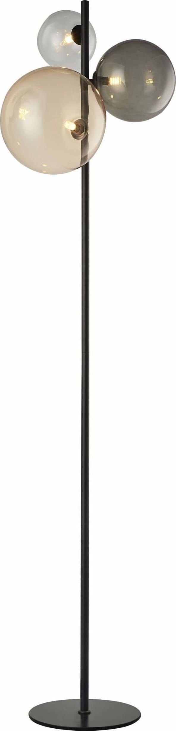 ETH verlichting | ETH VL 3L G9 Zwart 1xglas 15cm Hl + 1xglas 20cm Smoke + 1xglas 25cm Amber | Woonaccessoires | Vloerlamp
