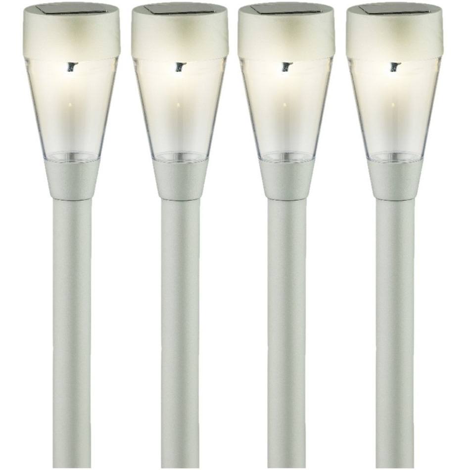 Lumineo Solar tuinlamp - 4x - prikspot - zilver - op zonne-energie - 32 cm - tuinverlichting -