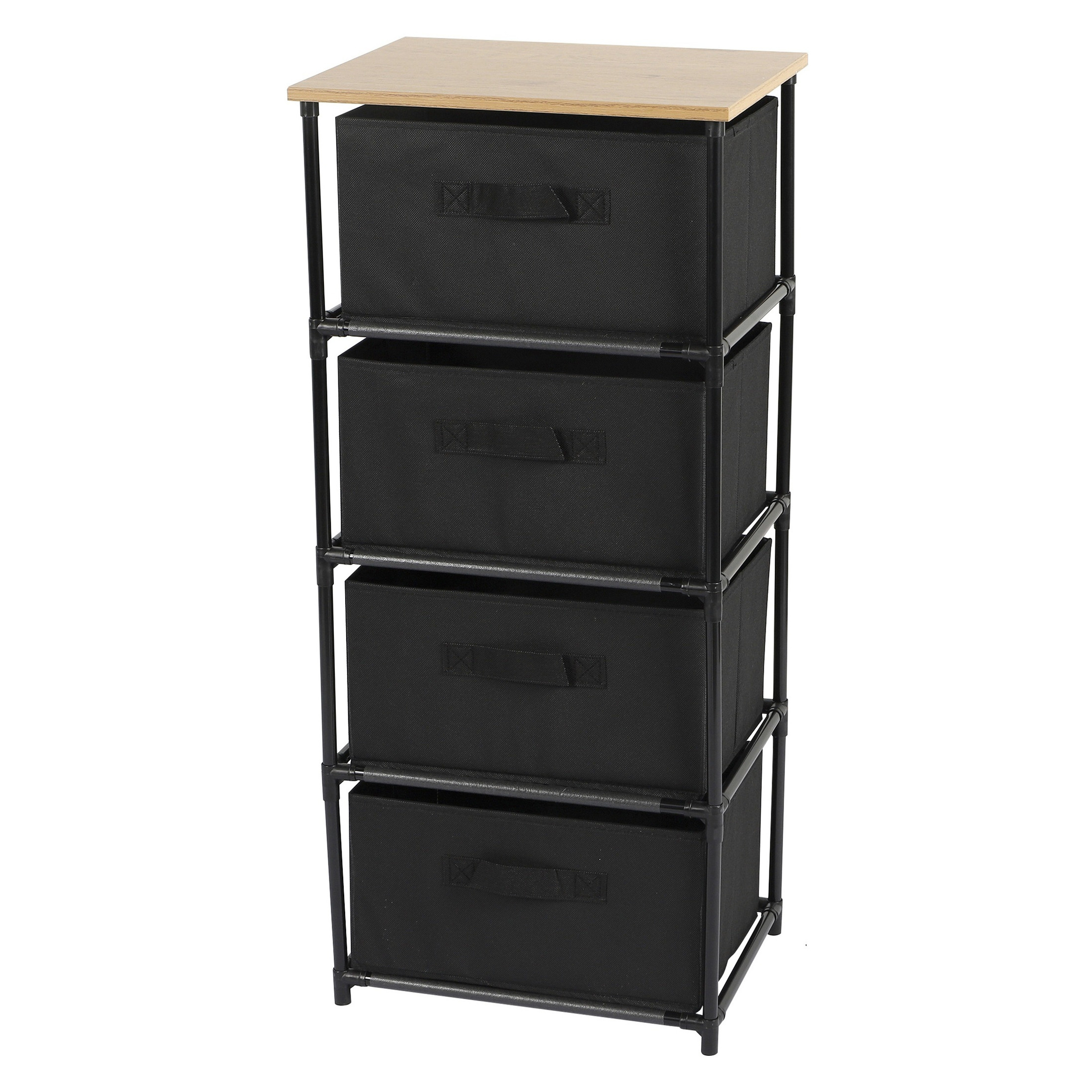 Urban Living Ladekast/organizer - met 4x lades - zwart - x 30 x 89 cm - hout/metaal - hal/gang kastjes -