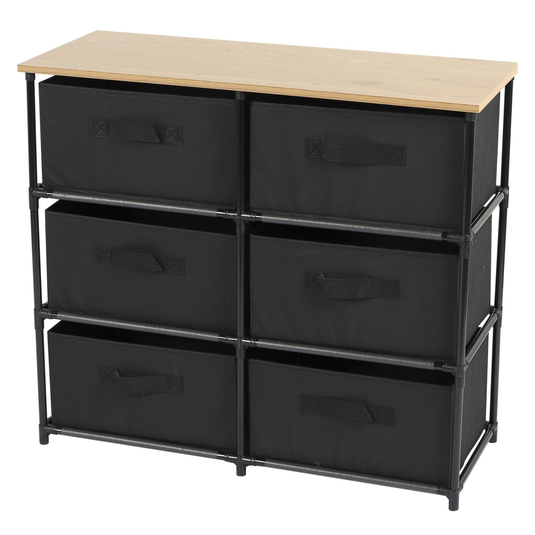 Urban Living Ladekast/organizer - met 6x lades - zwart - 76 x 30 x 68 cm - hout/metaal - hal/gang kastjes -