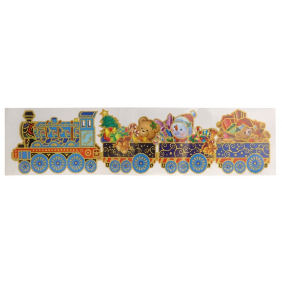 Merkloos Kerst raamstickers - kerstberen in trein - vel 64 x 15 cm - raamversiering - kerstversiering -