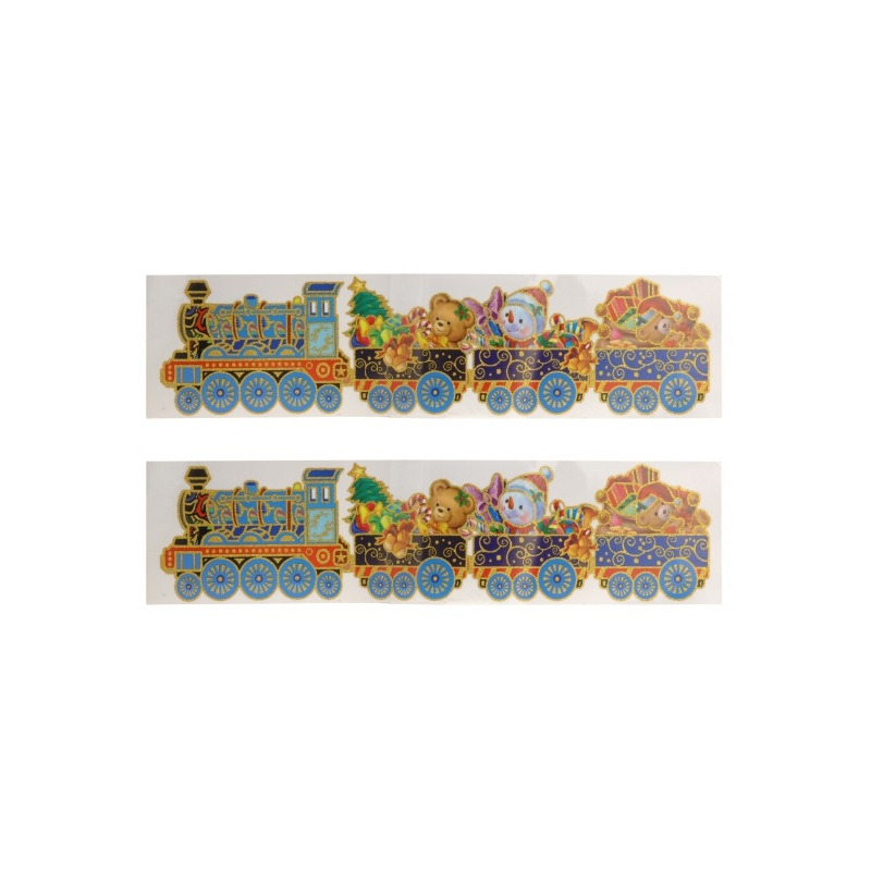 Merkloos Kerst raamstickers - 2x stuks - kerstberen in trein - vel 64 x 15 cm - raamversiering - kerstversier -