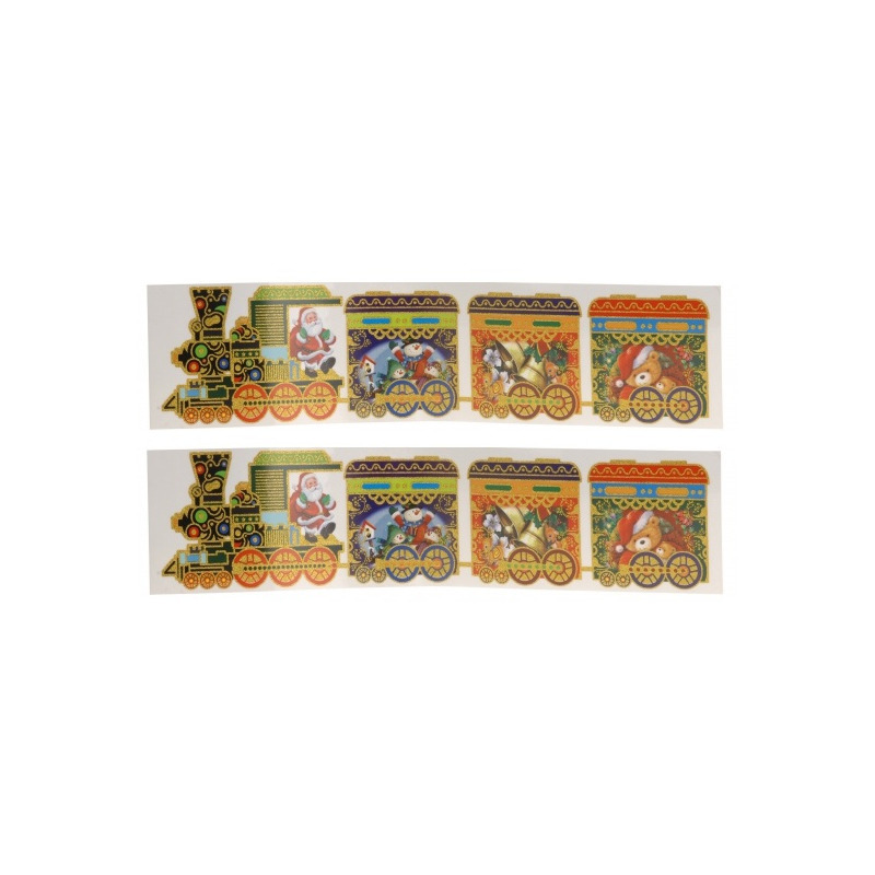 Merkloos Kerst raamstickers - 2x stuks - kersttrein - vel 64 x 15 cm - raamversiering - kerstversiering -