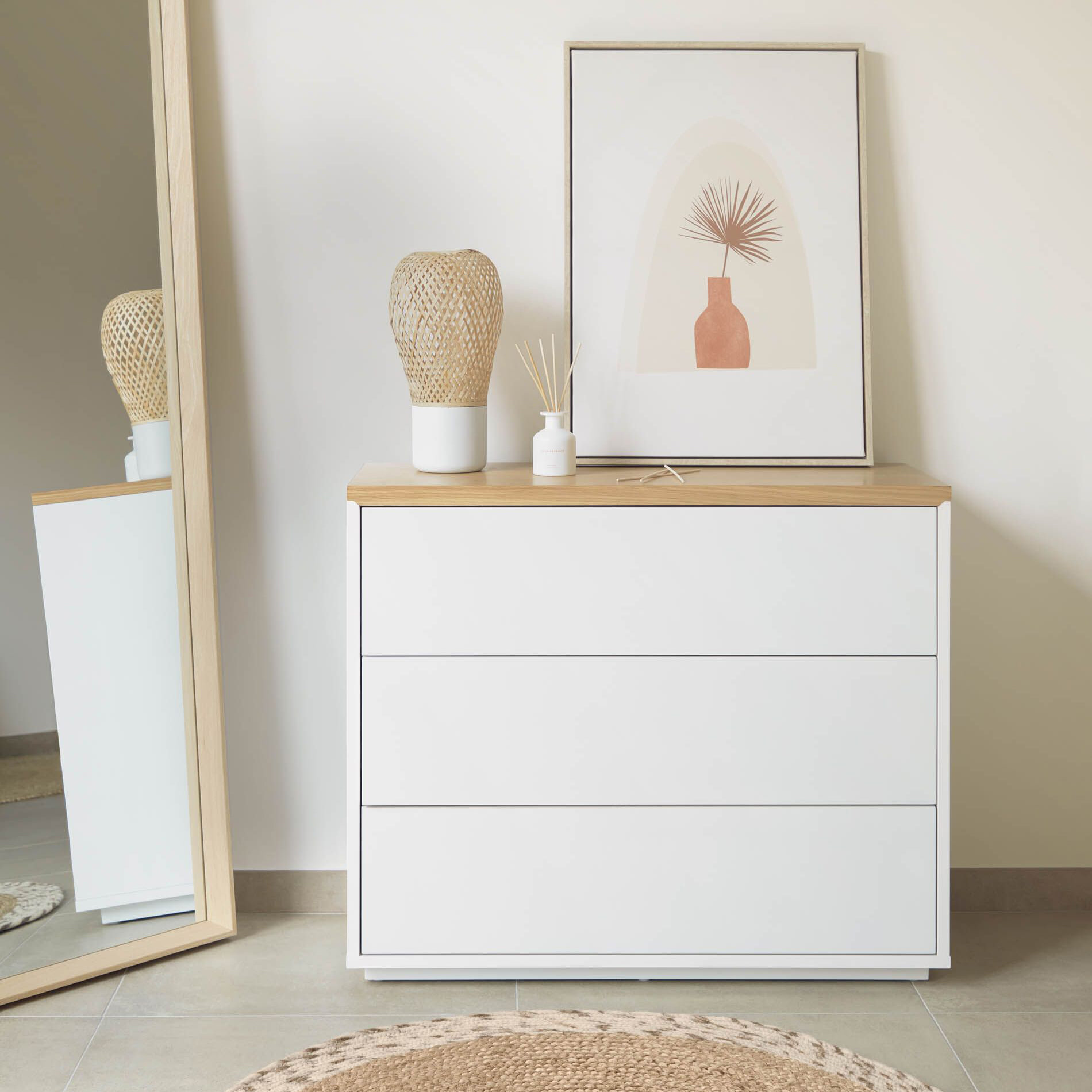 Kave Home Ladekast Abilen Eiken, 90 x 75cm - Wit