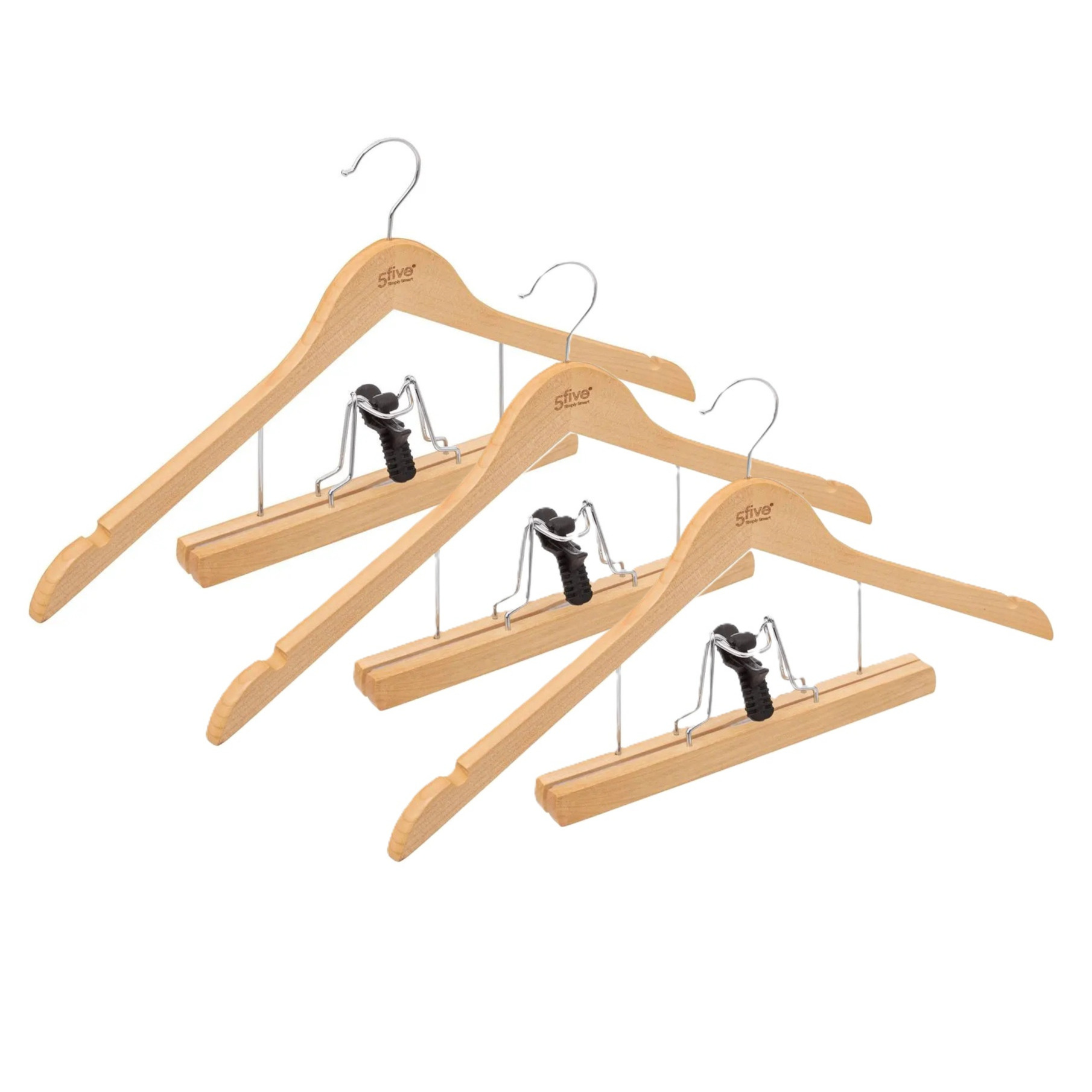 5five Kostuum of pak kledinghangers - 5x stuks - hout - cm - naturel - met pantalon beugel -
