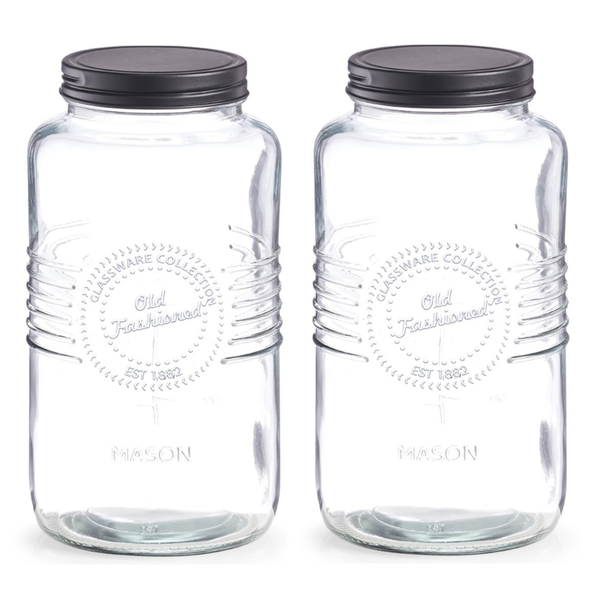 Zeller voedsel voorraadpotten - 2x - Old Fashioned - glas - 12 x 23 cm - bewaarpot - 2 liter -
