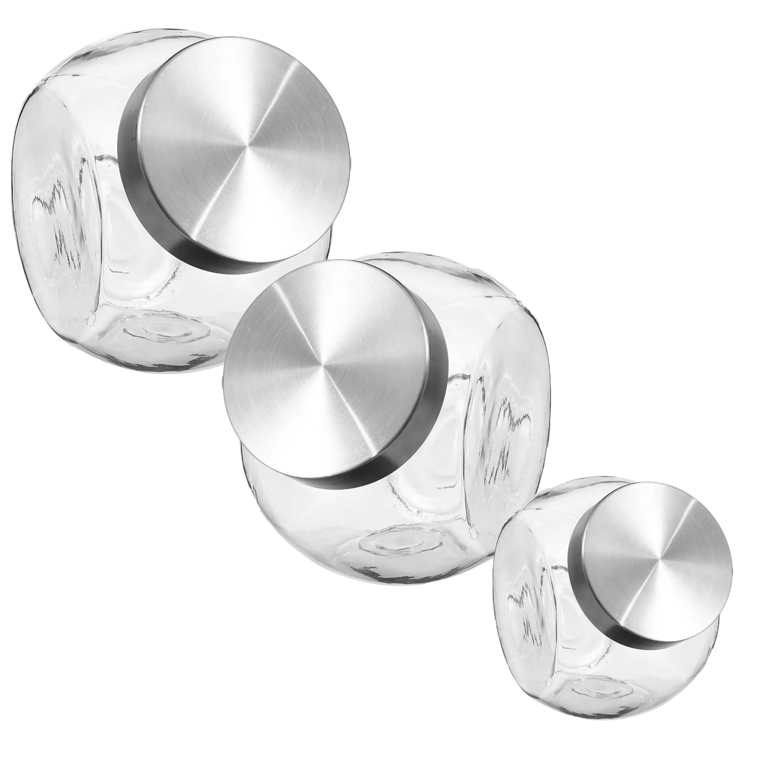 Secret de Gourmet Set van 3x snoeppotten - voorraadpotten - glas - 650 ml - 1500 ml - 2100 ml -