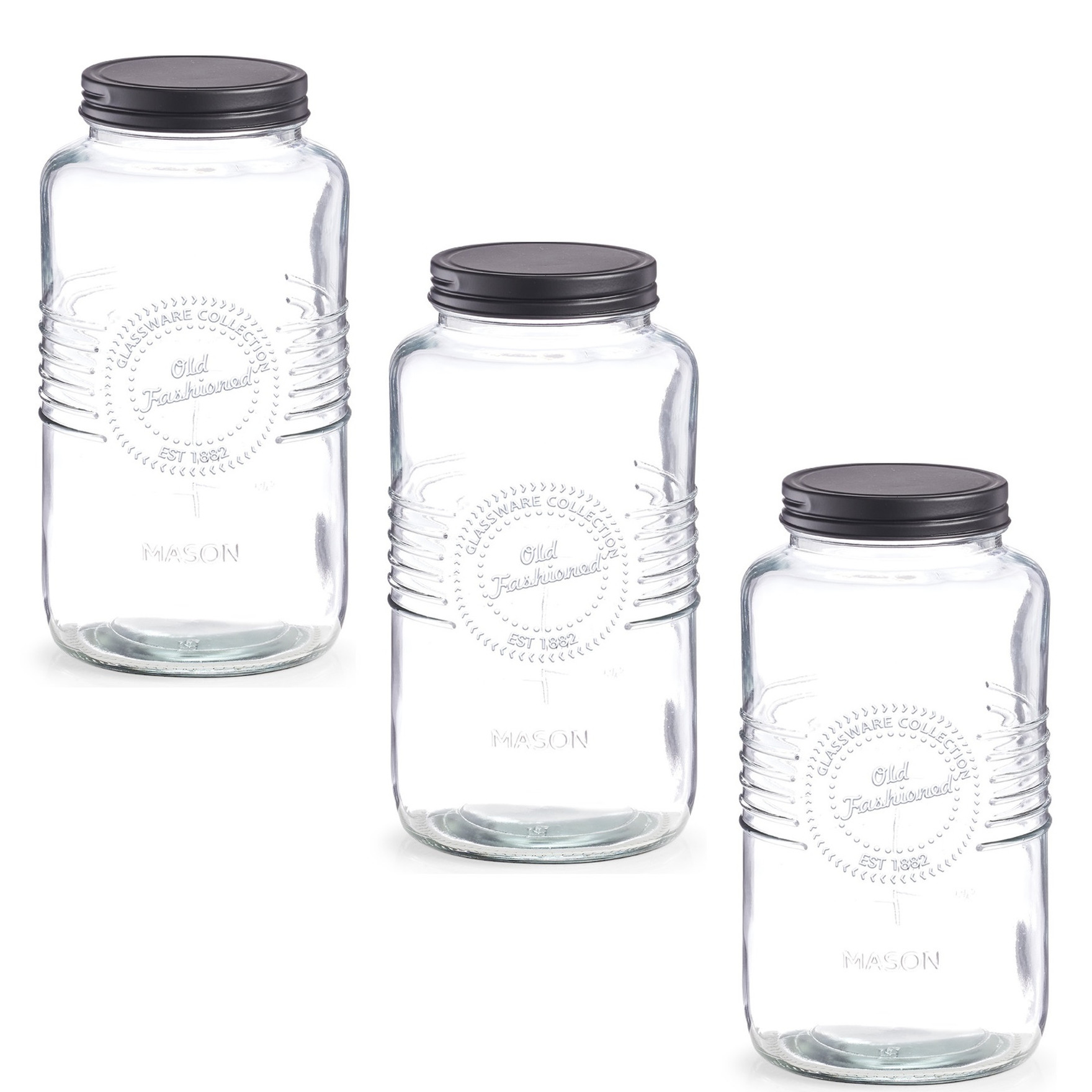 Zeller voedsel voorraadpotten - 4x - Old Fashioned - glas - 12 x 23 cm - bewaarpot - 2 liter -