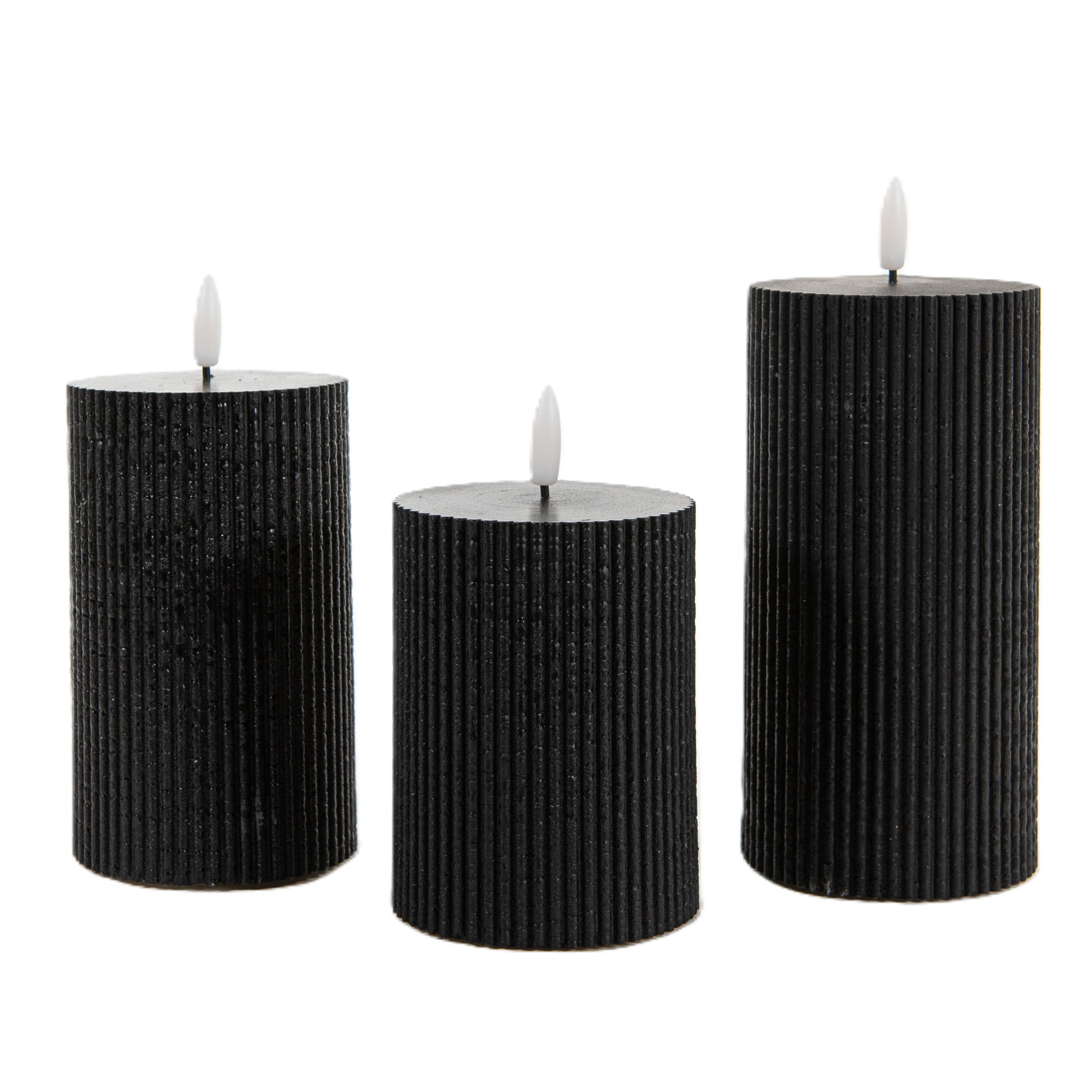 Anna's Collection Anna Collection LED kaarsen - stompkaarsen set - 3x stuks - diep zwart - ribbel -