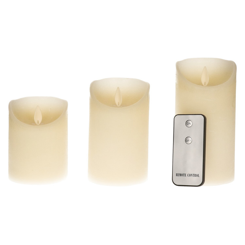 Anna's Collection Stompkaarsen - 3x st - ivoor - LED kaarsen - afstandsbediening -