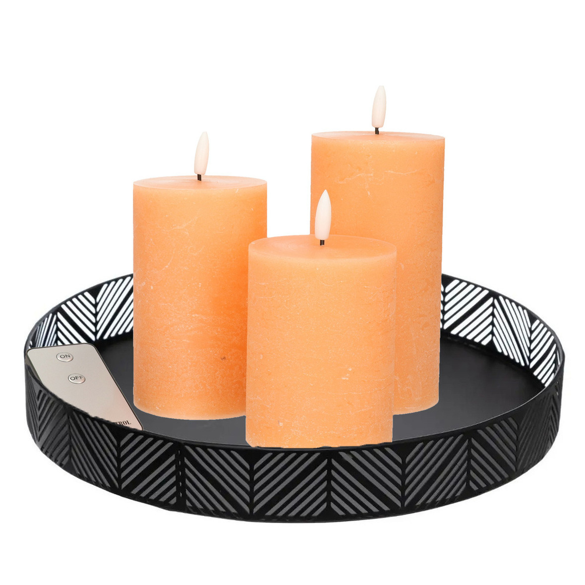 Anna's Collection Anna Collection LED kaarsen - 3x stuks - wit - met rond dienblad - kaarsenbord - D29 cm -