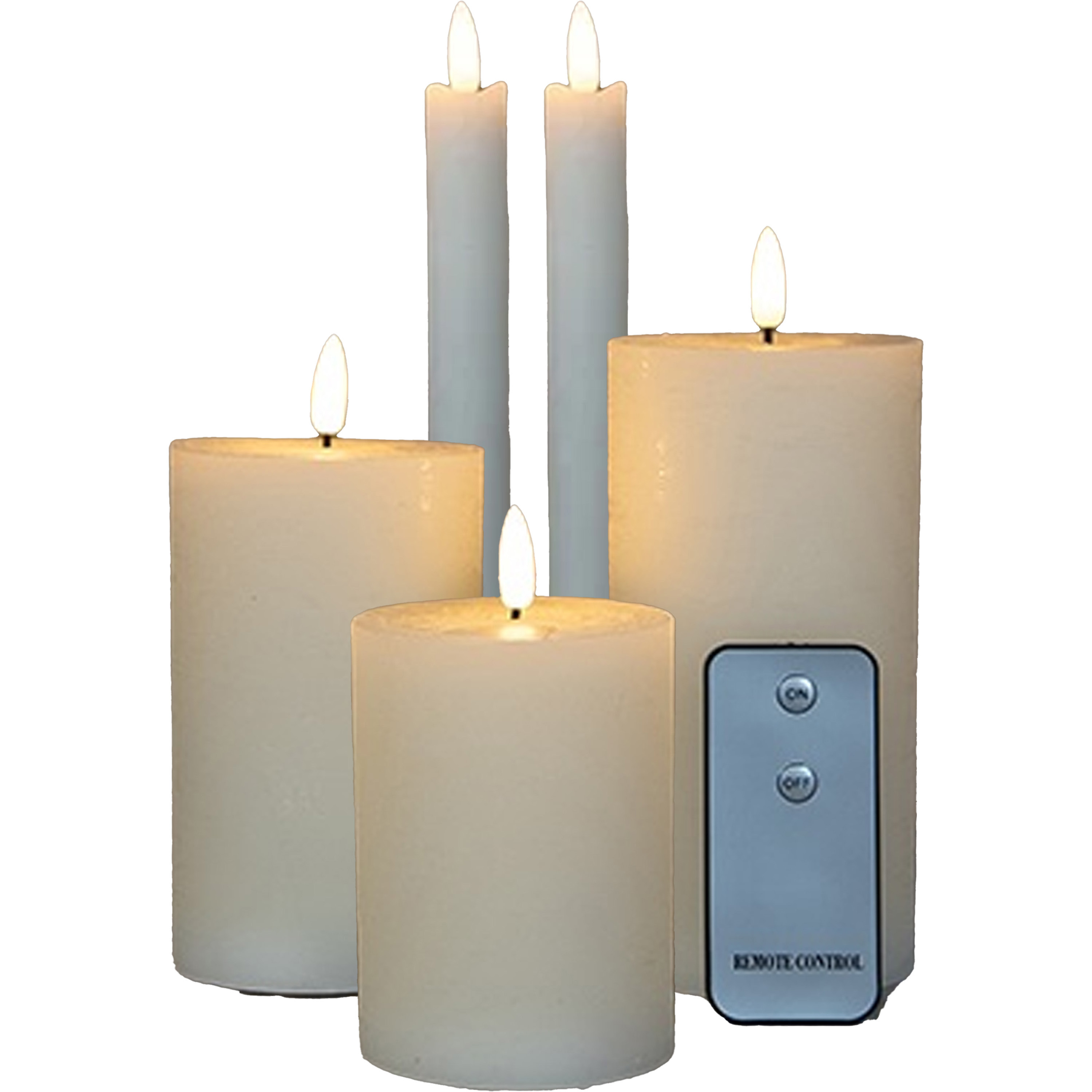 Anna's Collection LED Stomp/dinerkaarsen set - 5-delig - ivoor - 10/12/15/23 cm - incl. afstandsbediening -