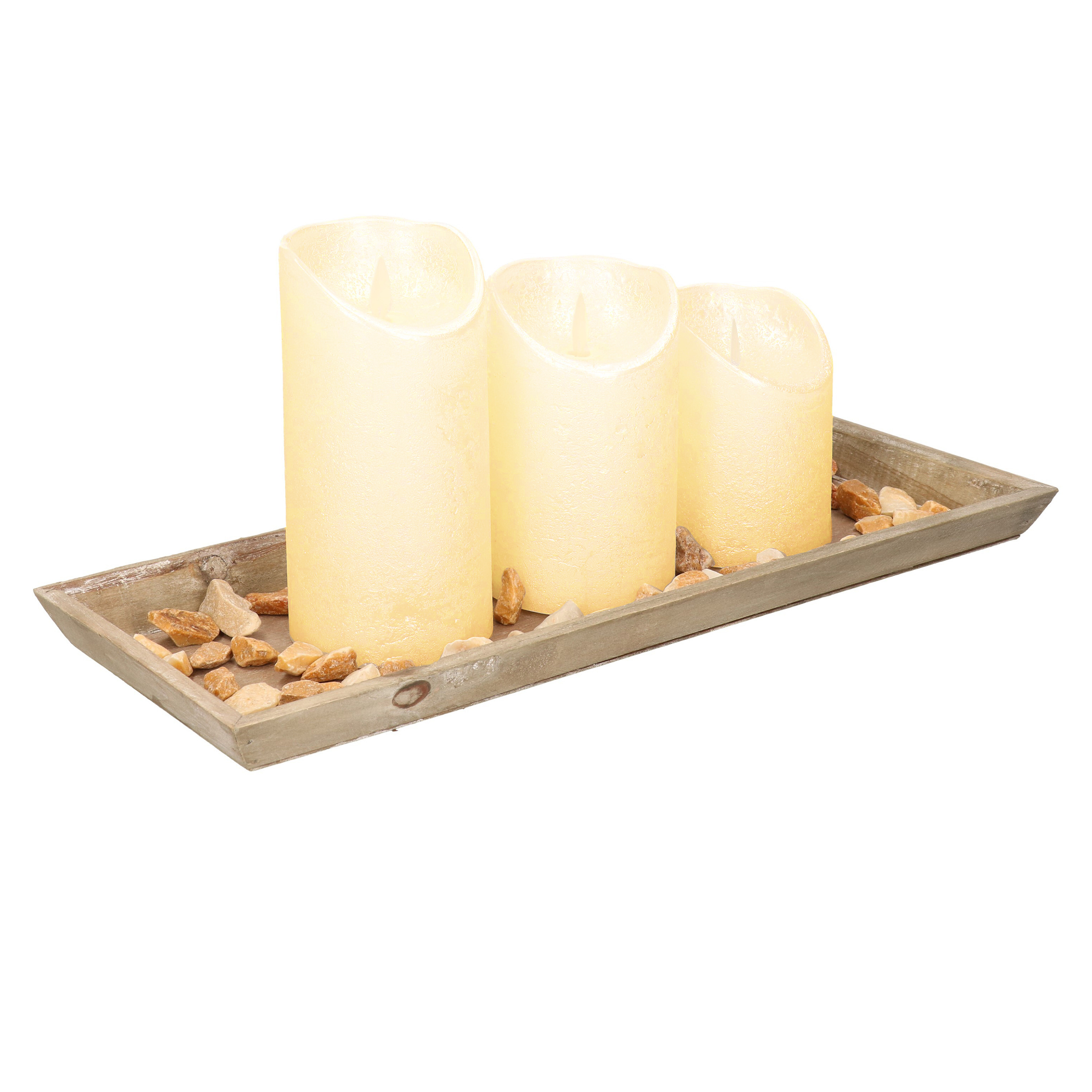 Anna's Collection Houten dienblad met steentjes en 3 LED kaarsen in creme kleur x 15 cm -