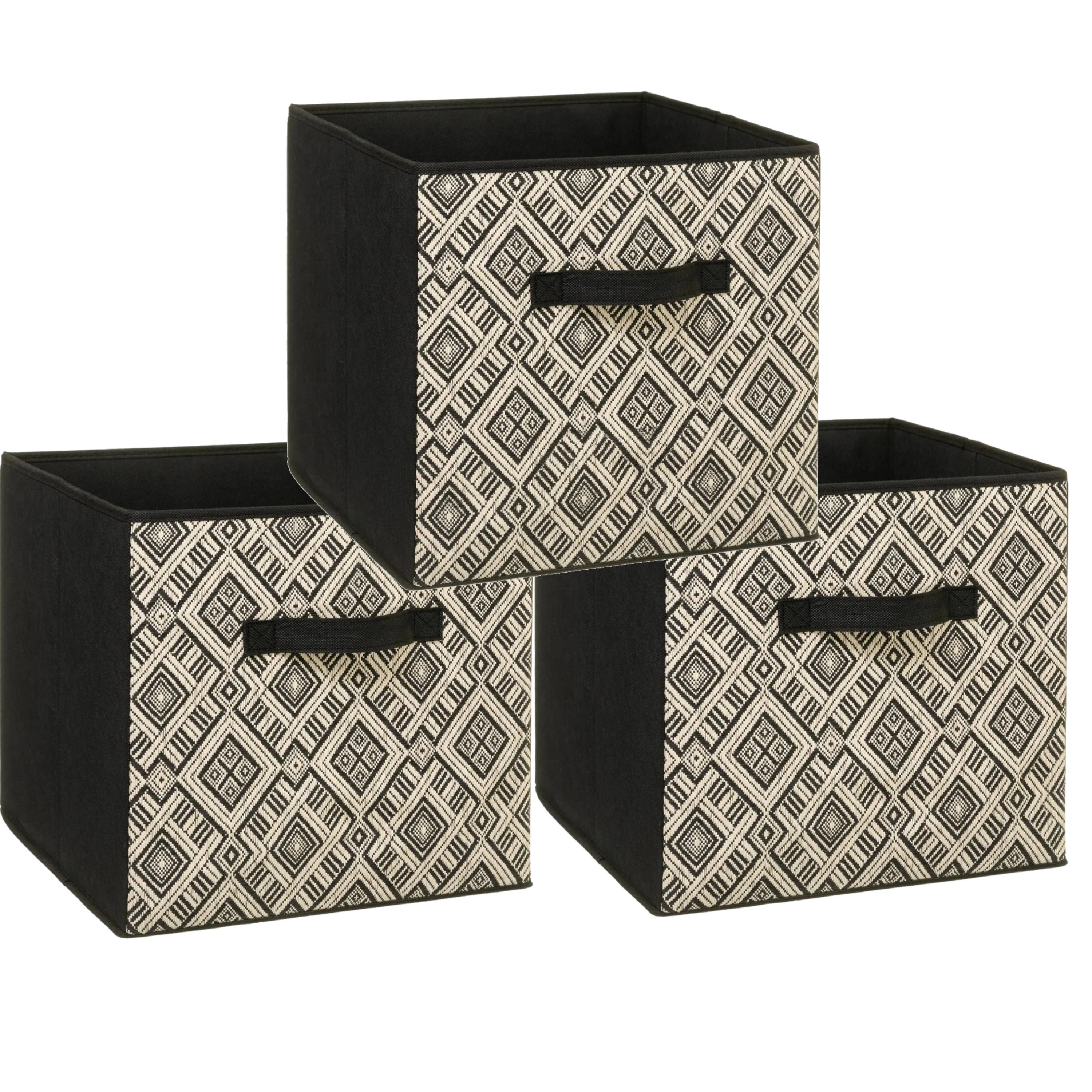 5five Opbergmand - Set van 3x stuks - kastmand - 29 liter - zwart/creme - polyester - 31 x 31 x 31 c -