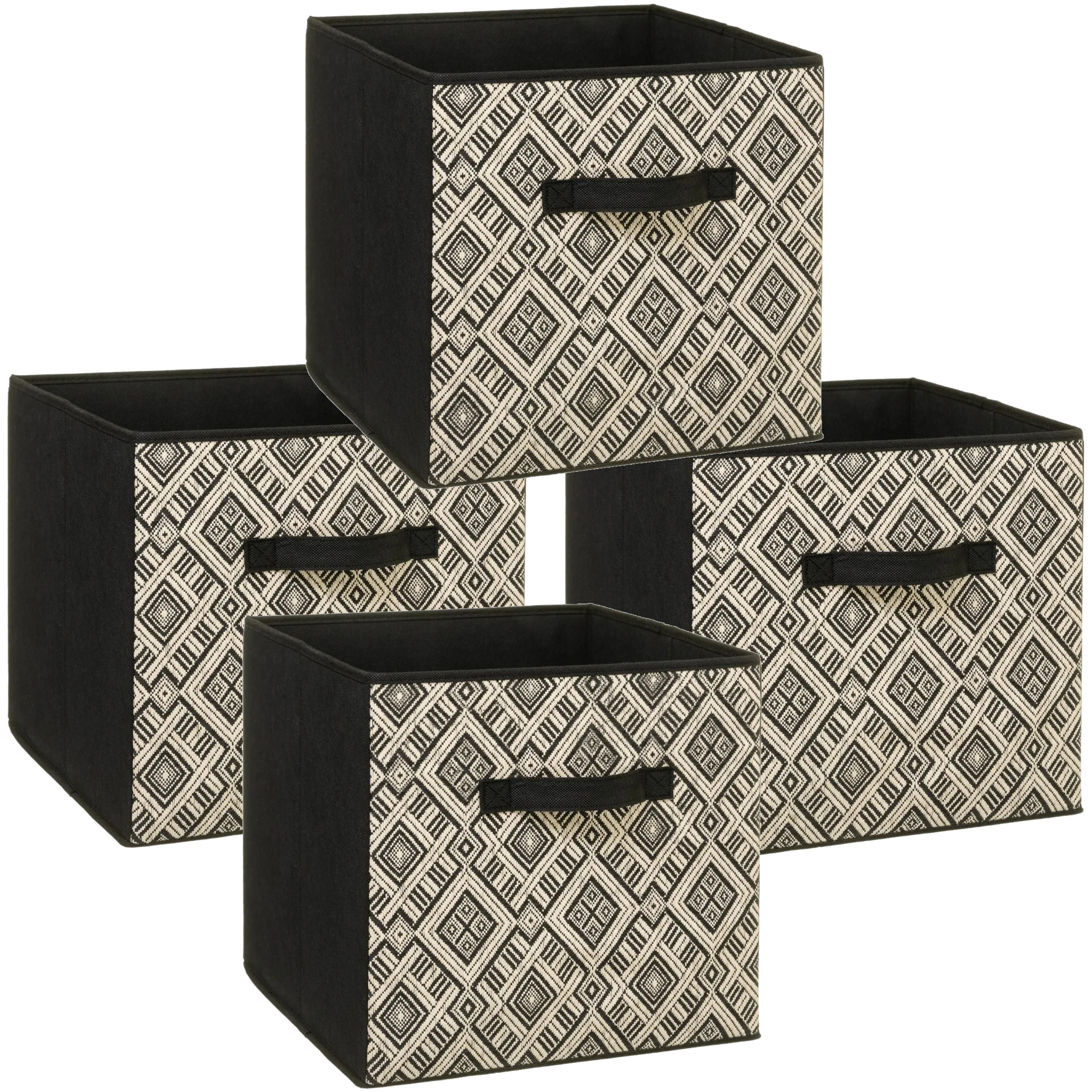 5five Opbergmand - Set van 4x stuks - kastmand - 29 liter - zwart/creme - polyester - 31 x 31 x 31 c -