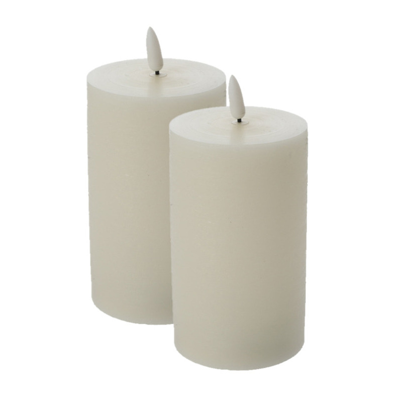 Cepewa Firenze Home LED kaars - 2x - creme wit - D7,5 x H12,5 cm - met timer - stompkaarsen -