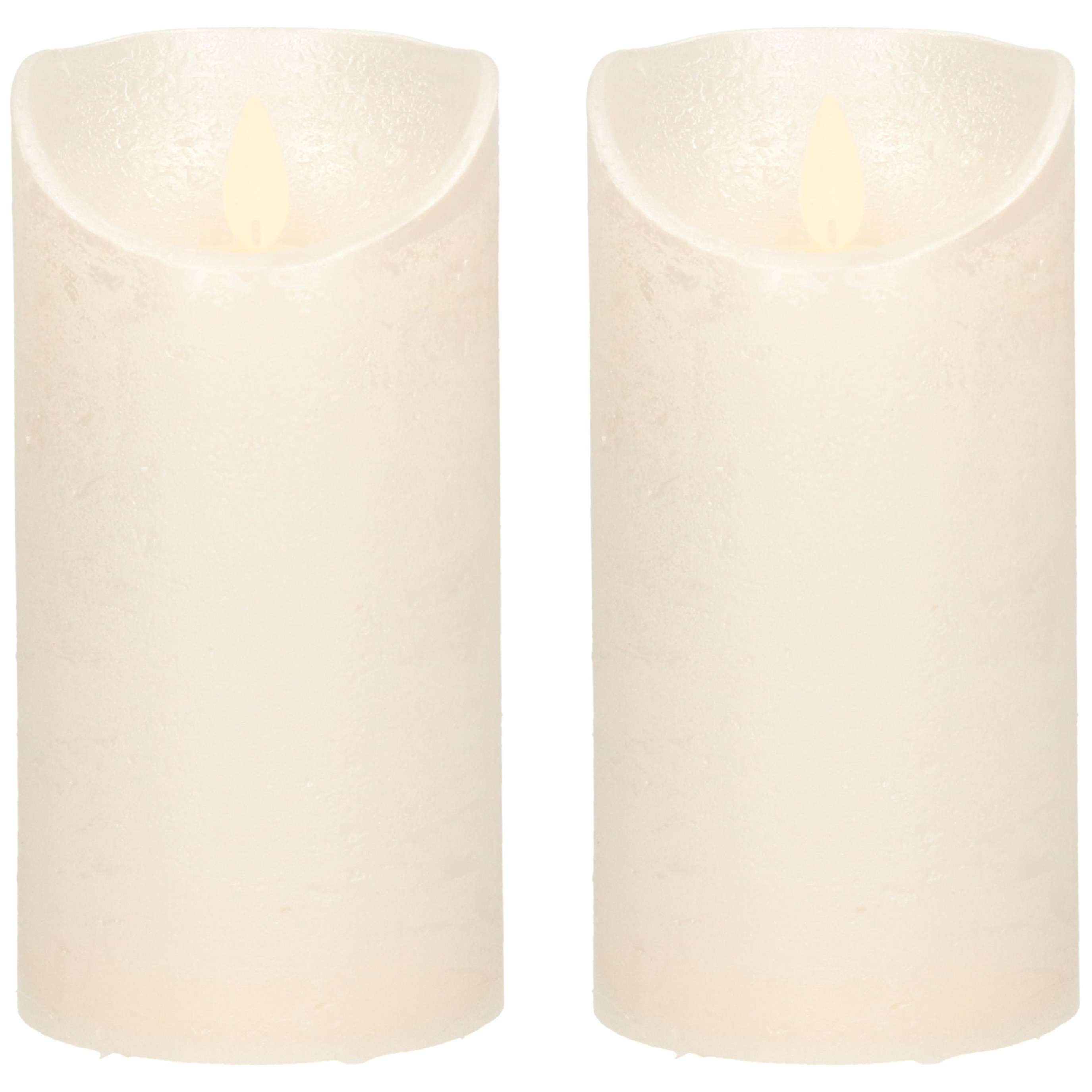 Anna's Collection Led kaars/stompkaars - 2x - creme/parel wit - H15 x D7,5 cm - wax - warm wit licht - bewegende vlam -