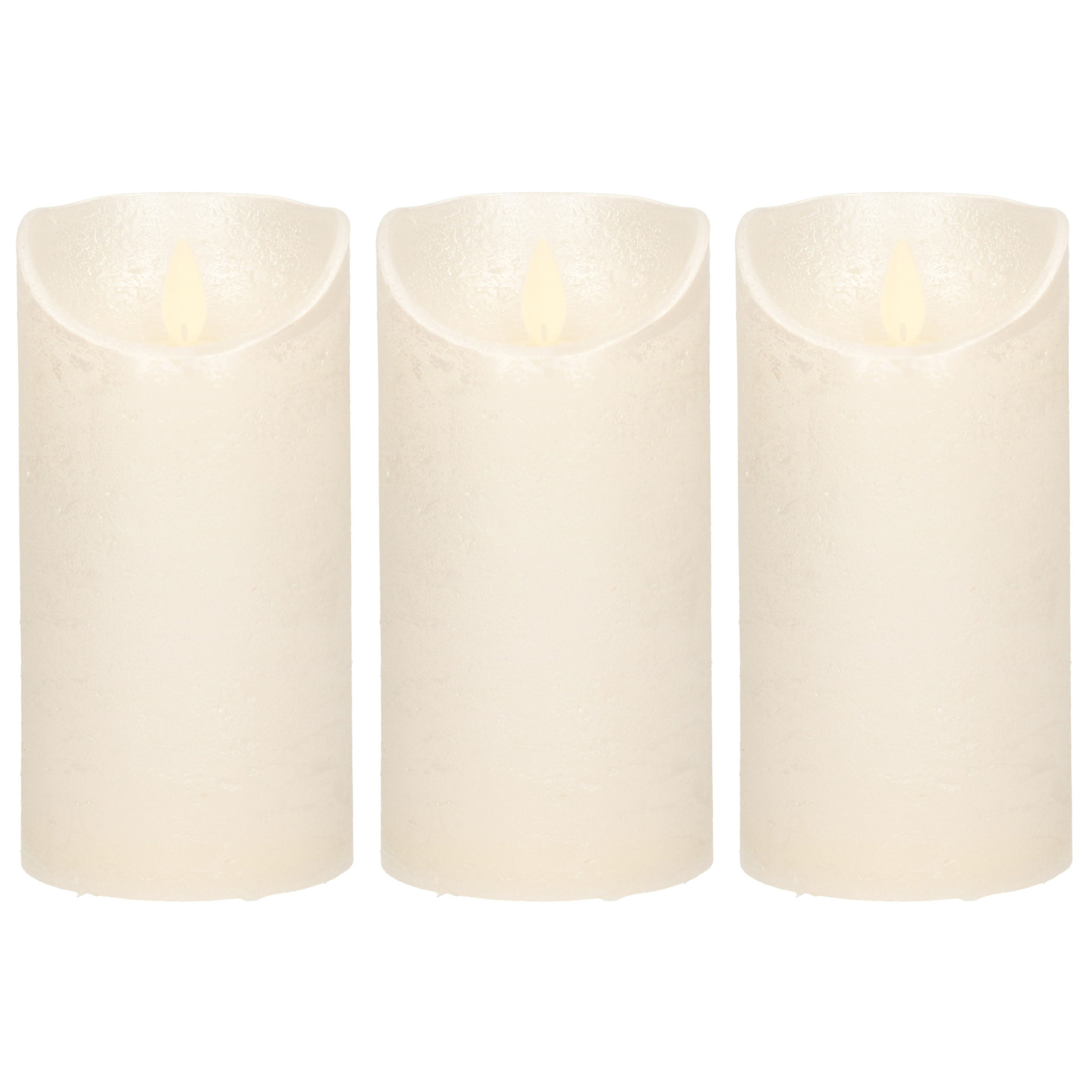 Anna's Collection Led kaars/stompkaars - 3x - creme/parel wit - H15 x D7,5 cm - wax - warm wit licht - bewegende vlam -