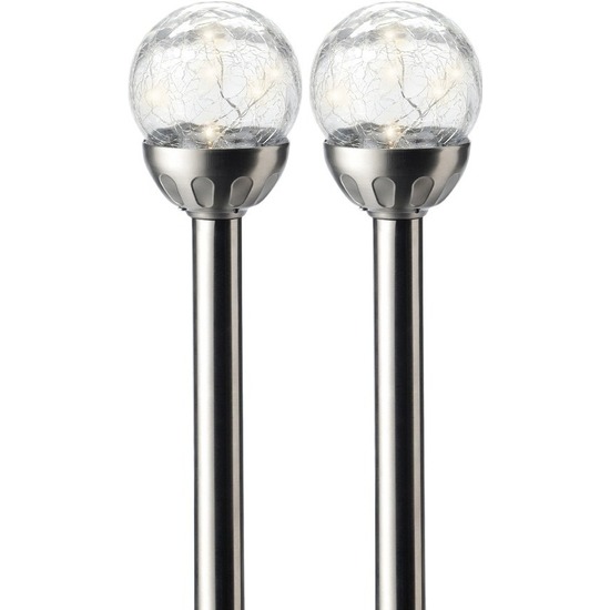 Lumineo 2x Buiten/tuin LED RVS bol stekers Navi solar verlichting 30 cm -