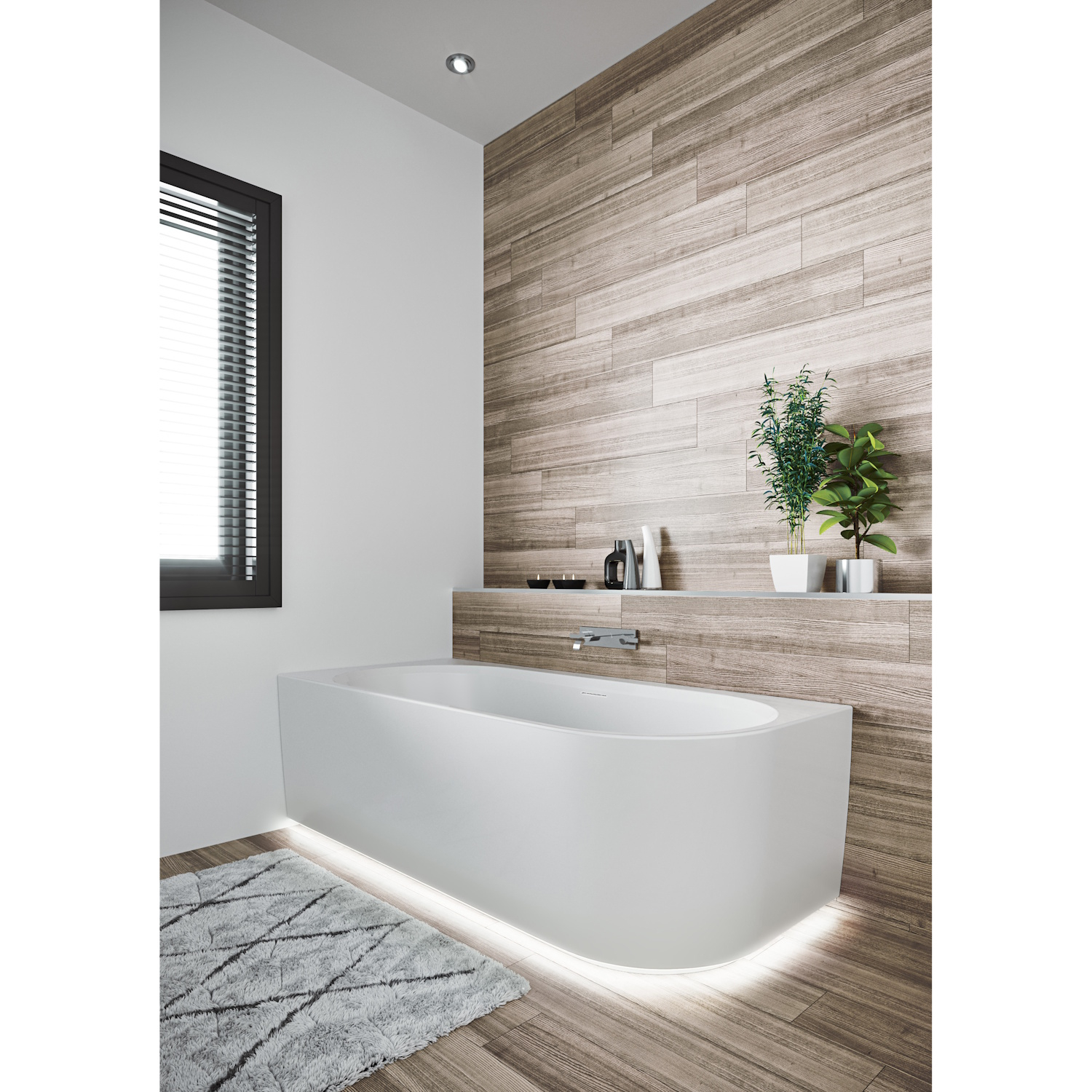 Riho Ligbad Halfvrijstaand  Desire Corner Rechts 184x84x60 Acryl Mat Wit met LED Verlichting Incl. Sifon & Pootset
