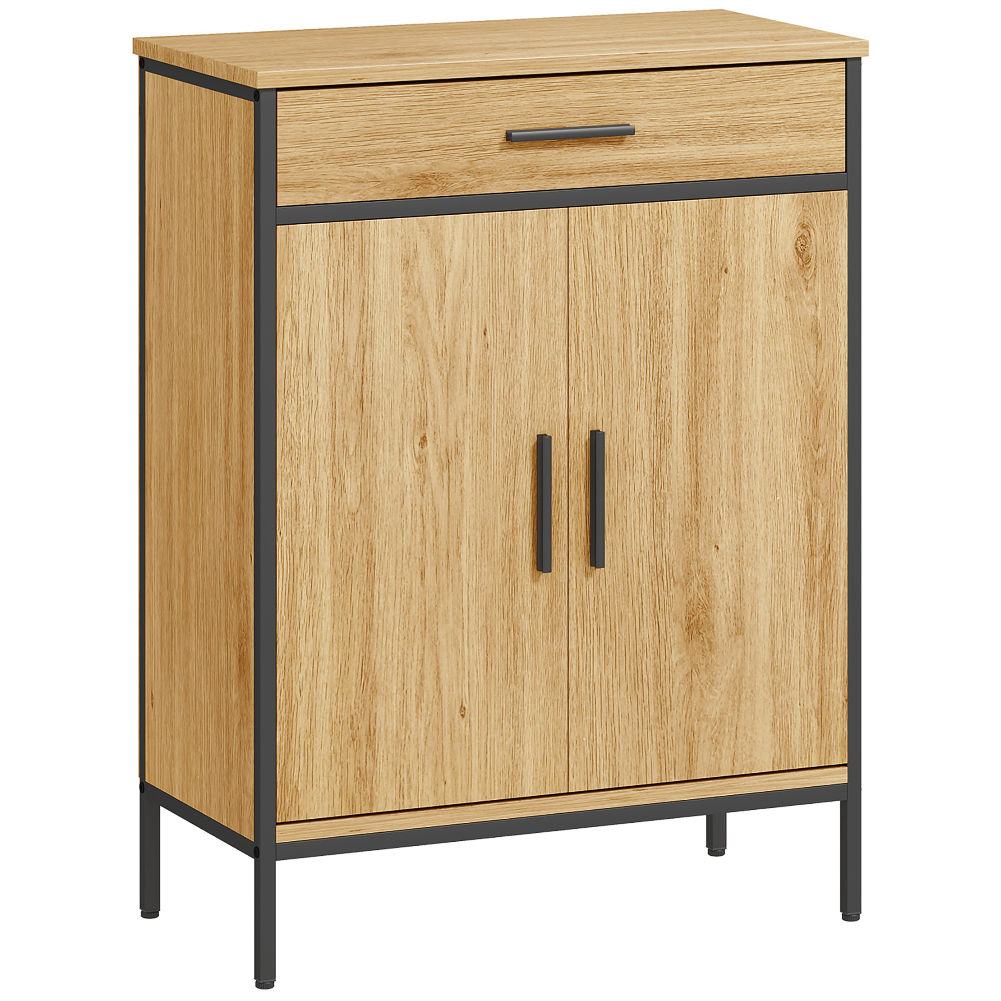 HOMCOM Badkamerkast, tweelagige planken, grote lade, industrieel design, eikenlook