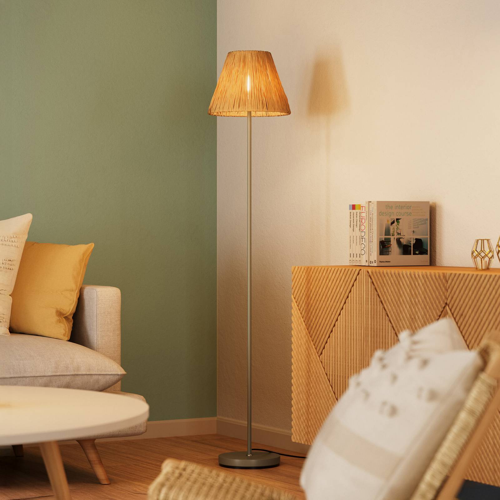 Osram vloerlamp Decor Raffia, 1-lamp, raffia naturel, E27