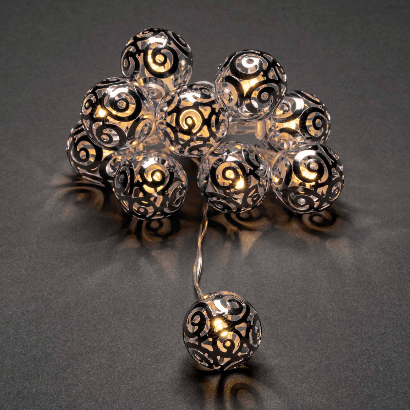 Konstsmide Christmas LED lichtketting metalen ballen, zilverkleurig