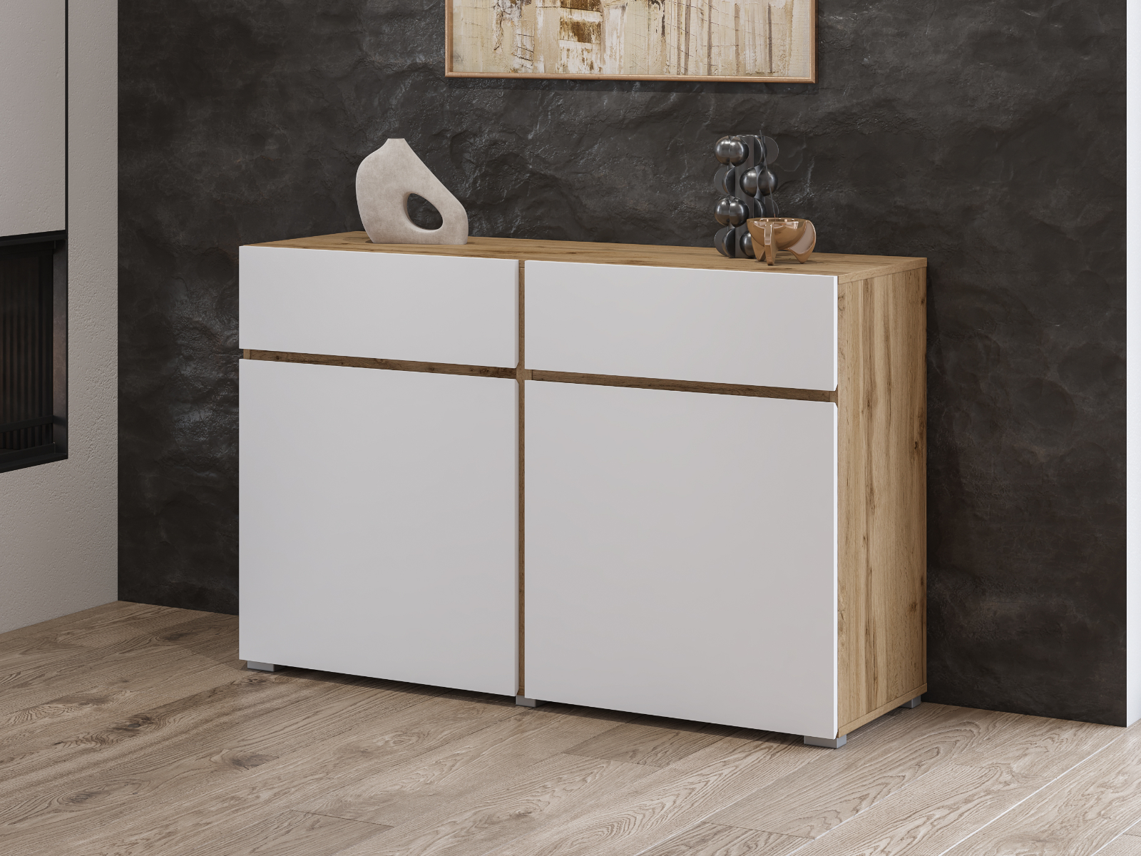Mobistoxx Commode CROSSAIR 2 deuren 2 lades wit/wotan eik
