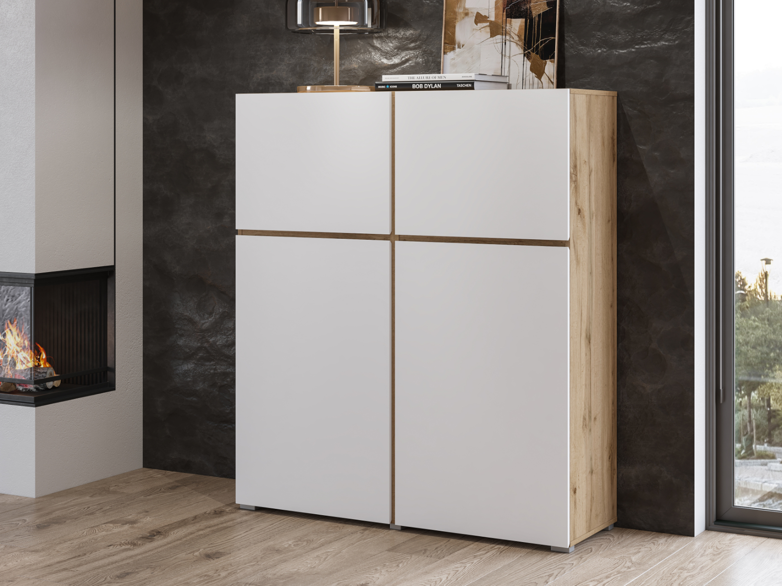 Mobistoxx Commode CROSSAIR 4 deuren wit/wotan eik