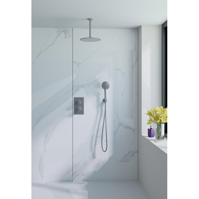 Fortifura Calvi Inbouw Regendoucheset - thermostatisch - plafondarm - 25cm hoofddouche - ronde handdouche - gladde doucheslang - Geborsteld RVS PVD (RVS) SW728177/SW720554/SW799447/SW377868/SW542645/S