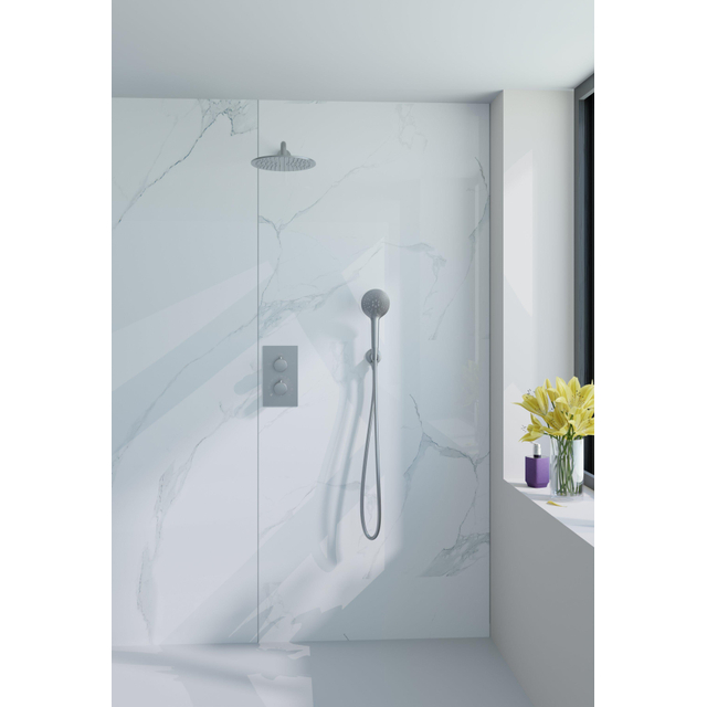 Fortifura Calvi Inbouw Regendoucheset - thermostatisch - wandarm - 25cm hoofddouche - ronde handdouche - gladde doucheslang - Geborsteld RVS PVD (RVS) SW728177/SW720554/SW720561/SW542645/SW1159493/SW7