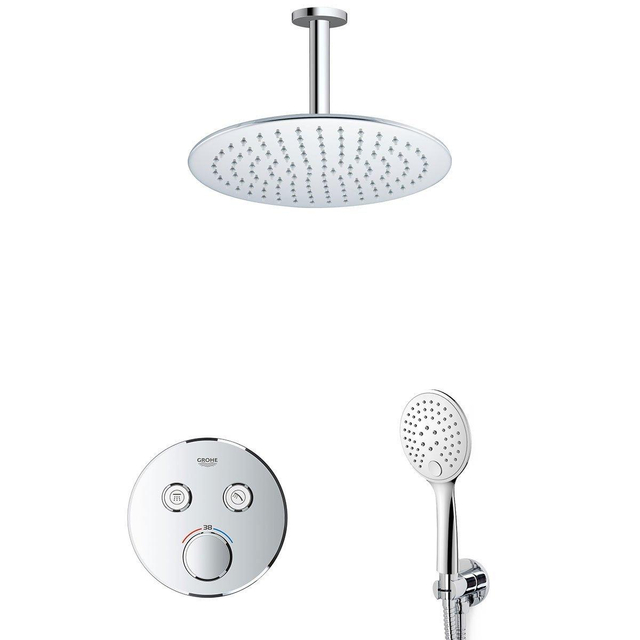 Grohe - Fortifura GROHE Grohtherm Regendoucheset Inbouw - 2 functies - met Fortifura hoofddouche 30cm - ronde handdouche - plafondarm - chroom sw105953 SW104917  SW696252 SW377830 SW542643 SW49