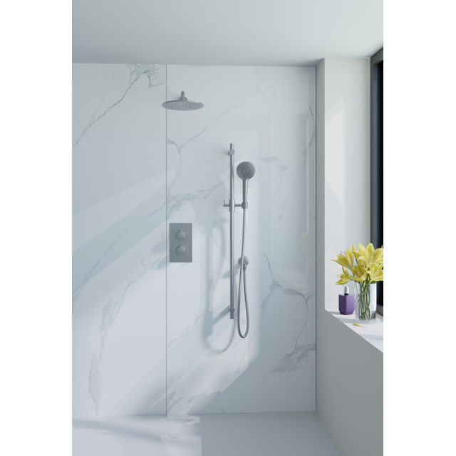 Fortifura Calvi Inbouw Regendoucheset - thermostatisch - wandarm - glijstang - 30cm hoofddouche - ronde handdouche - metalen doucheslang - geborsteld RVS PVD SW542645/SW706208/SW1139121/SW720561/SW115