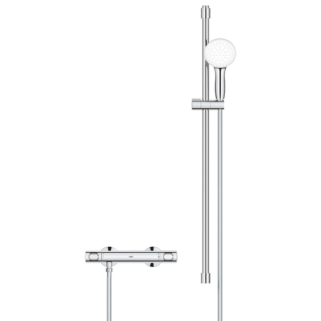 Grohe Grohtherm 500 Doucheset - thermostatische douchekraan - met glijstangset - 90cm - ronde handdouche - 3 straalsoorten - gladde doucheslang - chroom 34797001