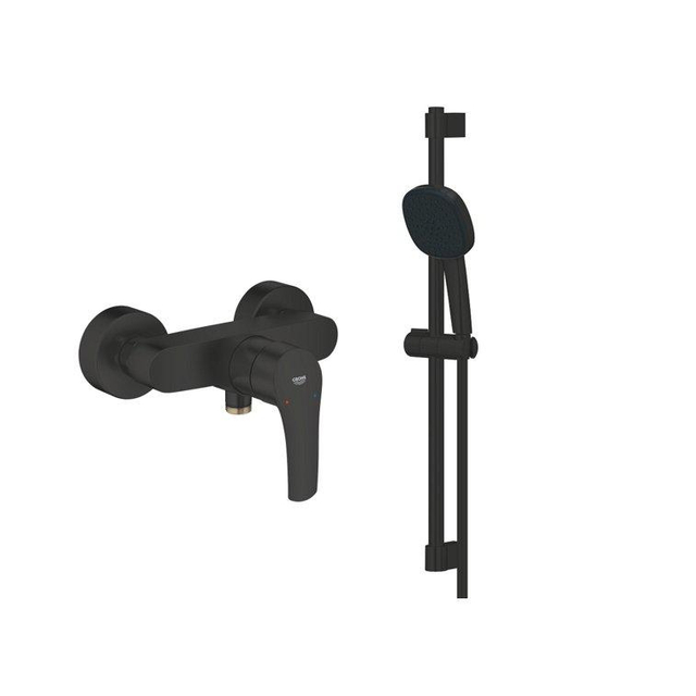 Grohe Eurosmart Doucheset - met hendel - s-koppelingen - glijstangset - vierkante handdouche - 2 straalsoorten - matte black SW1077218/SW1077331