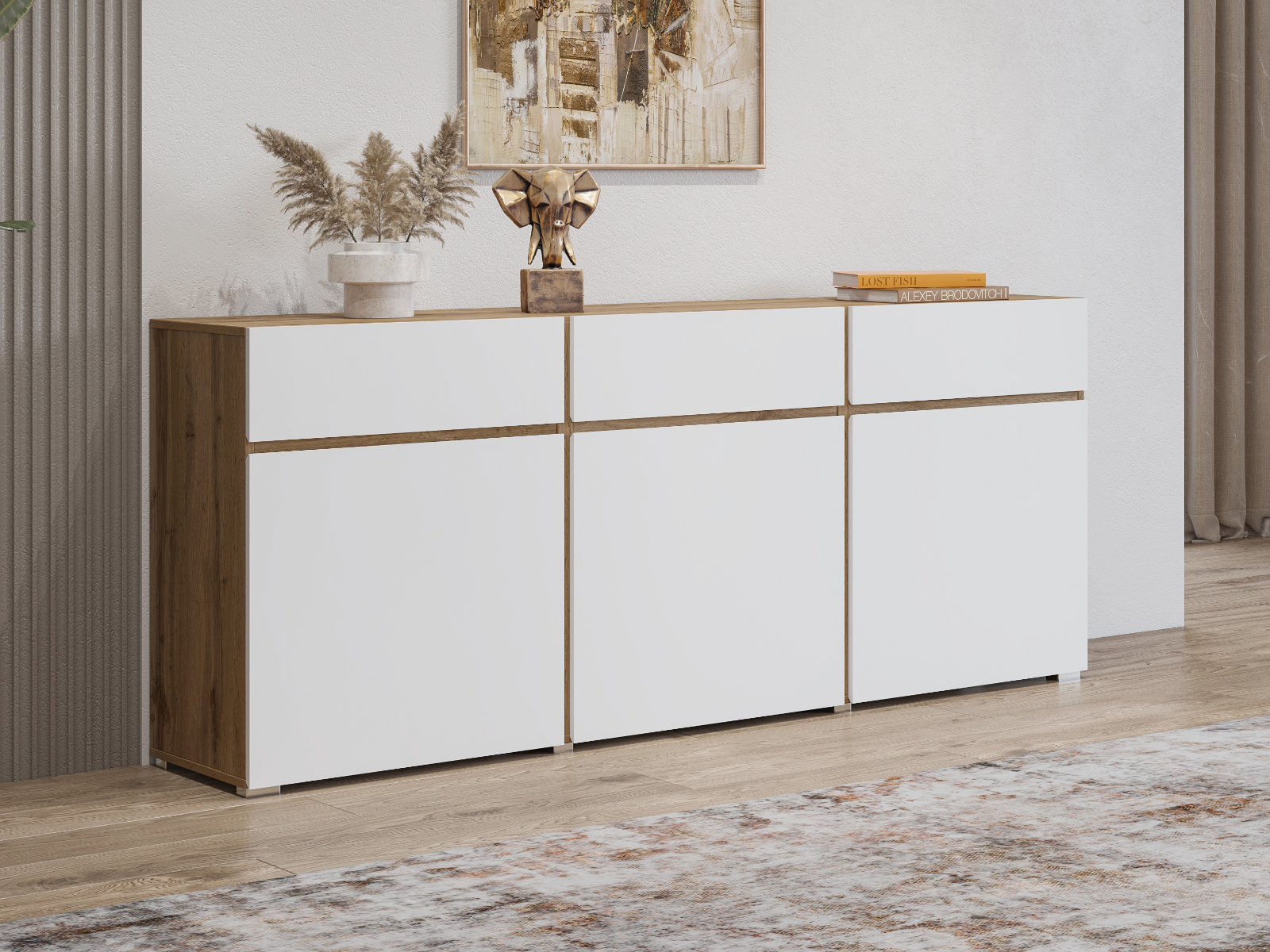 Mobistoxx Dressoir CROSSAIR 3 deuren 3 lades wit/wotan eik