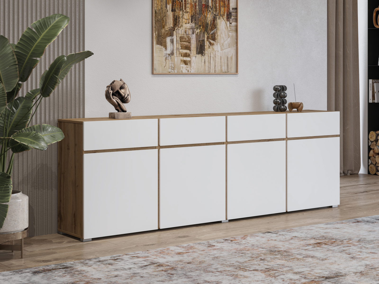Mobistoxx Dressoir CROSSAIR 4 deuren 4 lades wit/wotan eik